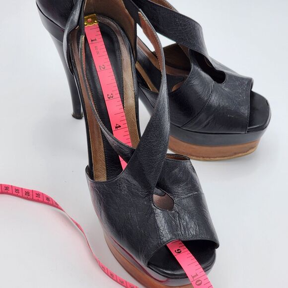 Marni Vintage Cross Strap Wooden Platform Heels Size 8 - Picture 9 of 11